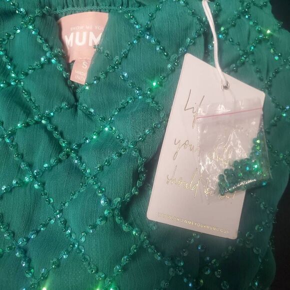 Show Me Your Mumu‎ NWT Emerald Green Beaded Twilight Mini Dress Size Small - Picture 4 of 4